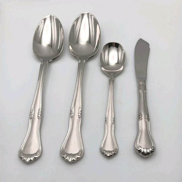 Gorham Valcourt FROSTED 4 Piece Serving Set Stainless 18/8 Flatware Korea NOS - Picture 1 of 3